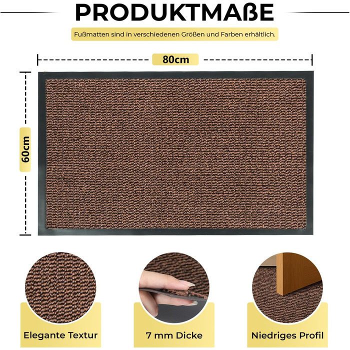 Привітальний килимок BLADO для дому та вулиці, протиковзкий та зносостійкий, коричневий, 60x80 см