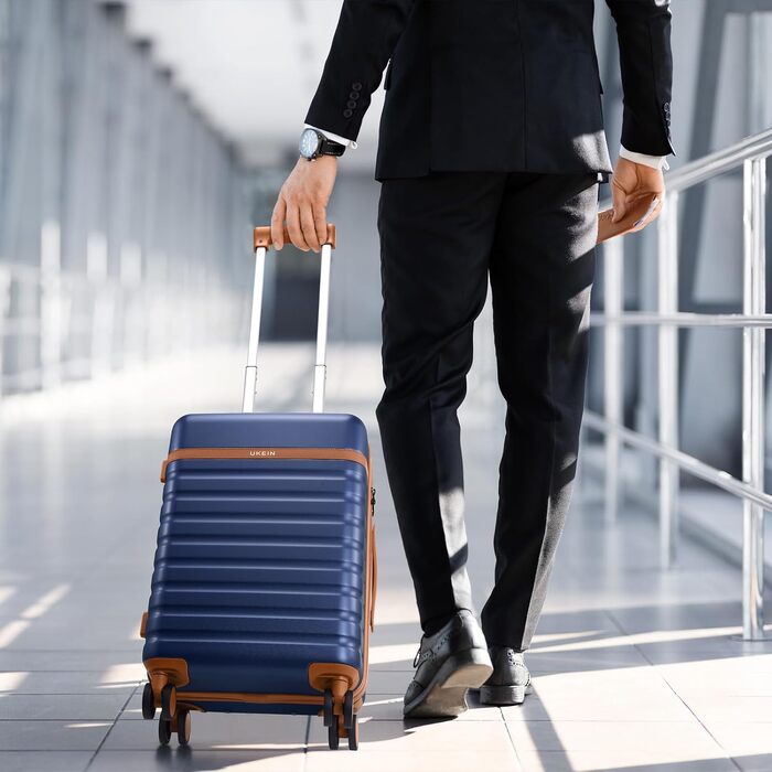 Набір валіз UKEIN 3 шт. з жорстким корпусом, міцний ручний багаж з 4 колесами, TSA-замок, рюкзак та косметичка (Marineblau)