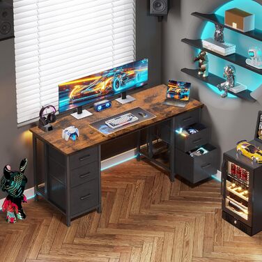 Колесхоум Стол письмовий з 6 шухлядами 160x52 см, комп'ютерний стіл з полицями для дому та офісу (Колір: Коричневий, 160x52 см)