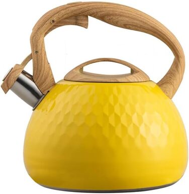 Чайник-свисток з нержавіючої сталі 3L, сумісний з усіма плитами, для чаю та кави, жовтий