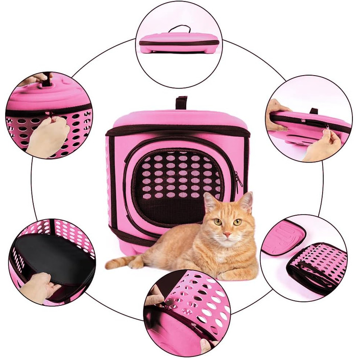 Складана переноска для котів та маленьких собак, рожева переноска-сумка для тварин з м'яким матом