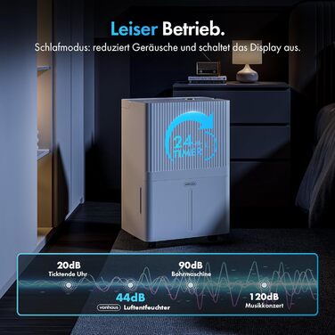 Електричний осушувач повітря VonHaus 20л/24г з Wi-Fi, для підвалу та кімнат до 20м², з таймером та шланг для зливу, сумісний з Alexa & Google Home