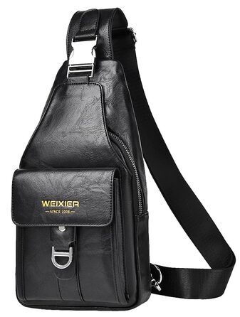 Чоловіча сумка-слінг з натуральної шкіри, водонепроникна, легка, для подорожей, велоспорту, кемпінгу (чорна)