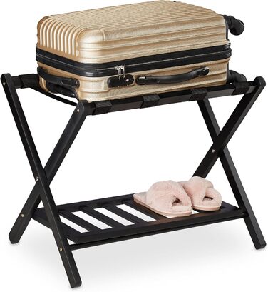Relaxdays Folding Suit Stand, Suit Stool Wood, HBT: 54.5 x 66 x 44.5 cm, 2 Shelves, Suit Storage Hotel, white, 10029975_49 (Black)
