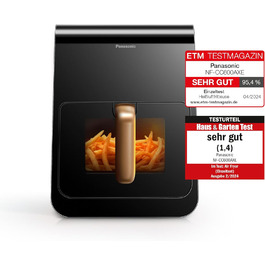 Panasonic NF-CC600AXE Air Fryer with Viewing Window, 6 l, 80–200 °C, digital timer & LCD display, gentle steam injection, 11 presets, easy cleaning, Black with Rose Gold handle