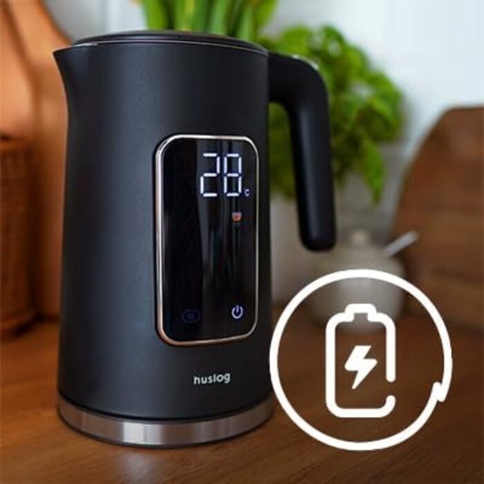 Електричний чайник 1.7 л з тачскріном, 2200 Вт, регулювання температури (40–100°C), 5 програм, підтримання тепла, нержавіюча сталь, бездротовий, чорний