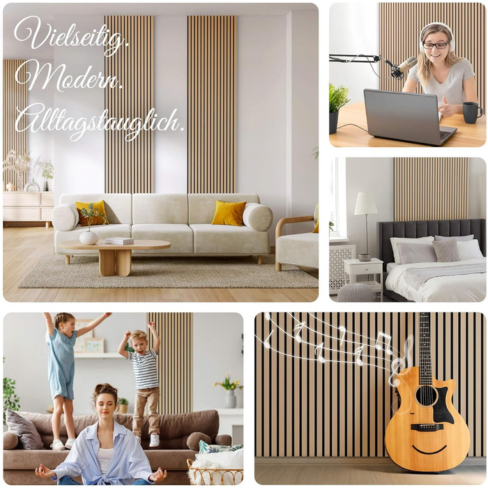 Акустичні панелі Arebos 120x60 см, настінна ламельна панель під дерево для стін та стелі, шумопоглищаючі панелі для покращення акустики приміщення, дуб (набір 2 шт.)