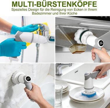 Електрична щітка для чищення, портативна, з обертанням, акумуляторна, 5 насадок, для миття дисків, плитки, ванної, кухні, підлоги, кутів, вікон та авто