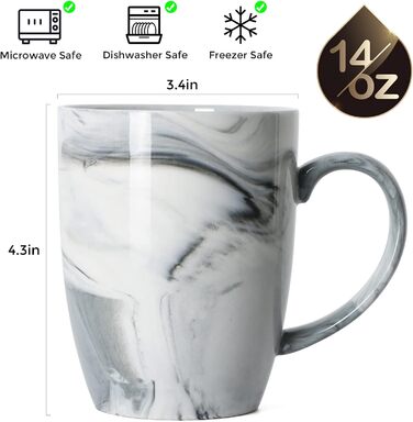 Smilatte Unique Coffee Cups, M067, Marble-Ceramic Cup for Home and Office, Microwave-Safe, Set of 4, Gray