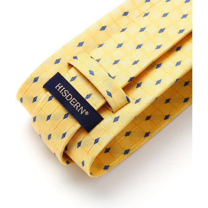 HISDERN Комплект краватки та нагрудного хустинки: жовтий, в клітинку, класичний | Елегантний аксесуар для весілля