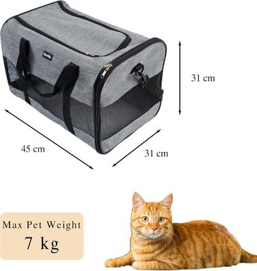Транспортна сумка для котів та собак, дихаюча та складна, транспортна переноска з регульованим плечовим ременем, знімна плюшева матрацна подушка (Сірий, L)