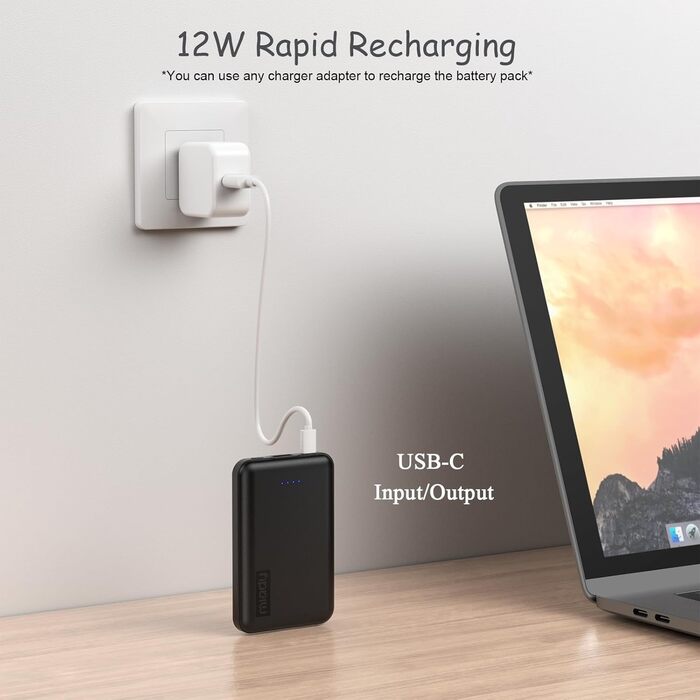 Портативний зарядний акумулятор Miady Mini Power Bank 5000mAh з USB-C, 2.4A, для iPhone, iPad, Samsung Galaxy