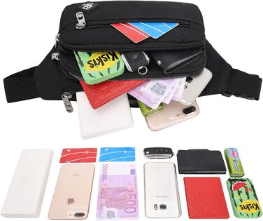 Чоловіча/жіноча поясна сумка на пояс, 60 см ремінь, унісекс, чорна, для подорожей, прогулянок з собакою