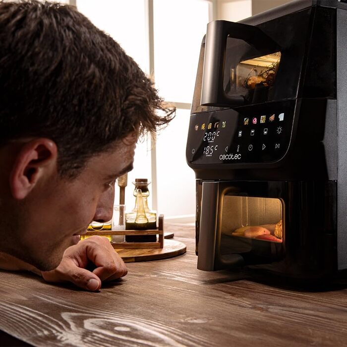 Фритюрниця Cecotec Cecofry DuoLevel 10000 DuoSize: 10 л, вертикальний дизайн, 2 контейнери, 10 меню, 80-200 ºC, сенсорний екран, чорний | з вікном