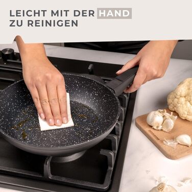 Набір сковорідок Fackelmann Marble 20 см та 24 см з антипригарним покриттям, з 90% переробленого алюмінію, ергономічні ручки, індукційні сковороди для смаження та тушкування (вок, 28 см)