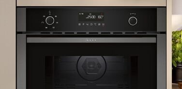 Вбудована мікрохвильова піч NEFF HLAWG25S3, 50x38 см, з конвекцією, LED-дисплей, автоматичні програми, Easy Clean, чорний колір