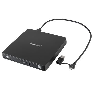 Зовнішній CD/DVD привід-записувач Intenso EOD 400D Slim, USB 3.2 (USB-C та USB-A), для ноутбуків та ПК, Windows та MacOS, чорний