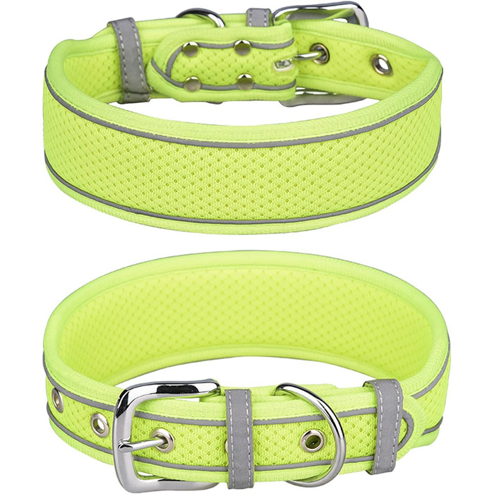 Великий нашийник для собак, сітчаста тканина, дихаючий, м'яко підшитий, світловідбиваючий, для середніх та великих собак (M, зелений) M Зелений