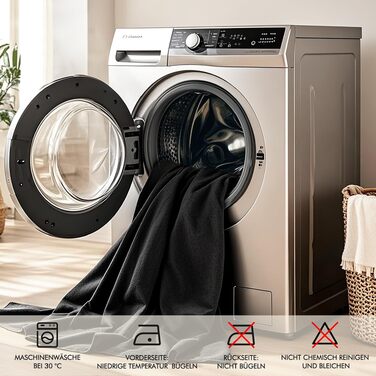 Водостійка штора для ванної EurCross 180x200 см, текстильна тканина з TPU-ламінацією, чорна, з магнітами та 12 кільцями
