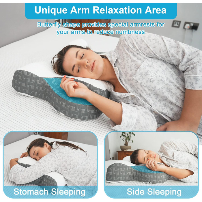 Elviros Orthopedic Memory Foam Pillow, Ergonomic Neck Support Pillow Sleeping Pillow for Neck Pain, Neck Pillow for Side, Back, and Stomach Sleepers, Grey