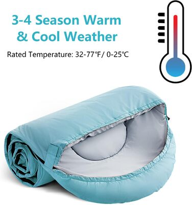 Спальні мішки ORTHOMTEX для дорослих, дітей та дівчаток. Теплі та холодні погодні умови, легкі, водонепроникні, 3-4 сезони, для походів, кемпінгу та альпінізму.