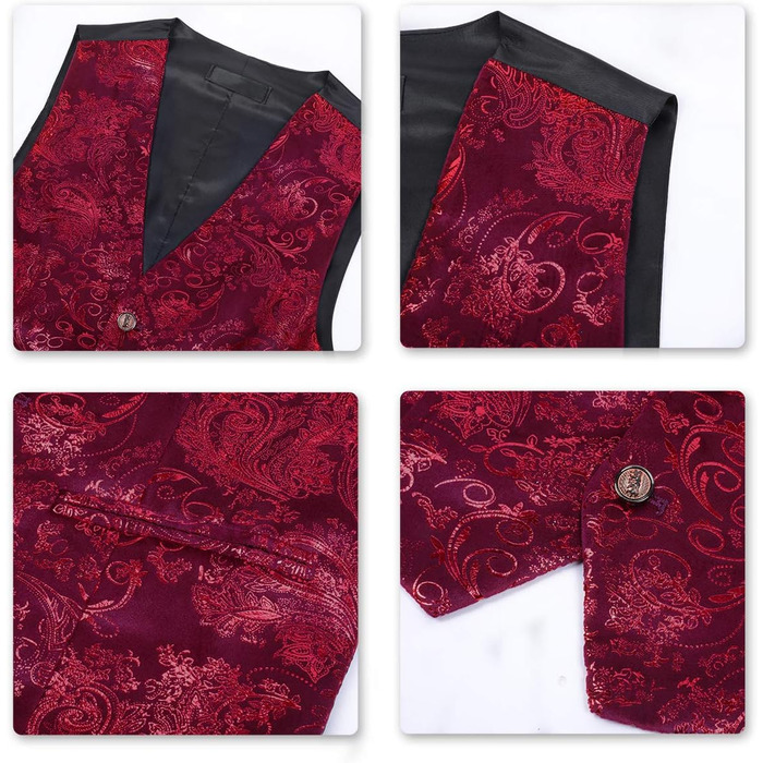 Жаккардова жилетка для чоловіків Allthemen: елегантна ансамблева жилетка для весілля та свят, червона (L)