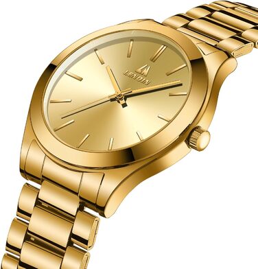 Годинник чоловічий LENQIN з нержавіючої сталі, аналоговий кварцовий годинник, водостійкий (30м), для бізнесу та повсякденного носіння, колір: золото