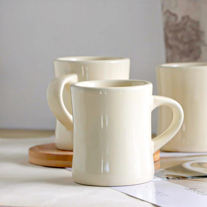 Retro coffee cup set with handle, for coffee, tea, hot chocolate, milk, latte (crema), 284 ml, set of 4