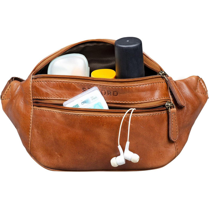 STILORD 'Marian' поясна сумка з натуральної шкіри вінтаж для чоловіків та жінок. Поясна/будова сумка для телефону, косметики, камери, подорожей, вечірок, концертів, фестивалів. Шкіра Cognac, блискуча.