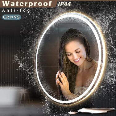 LED дзеркало для ванної кімнати KWW 80 см з регулюванням кольору, протитуманне, диммування, сенсорне керування, 80x80 см