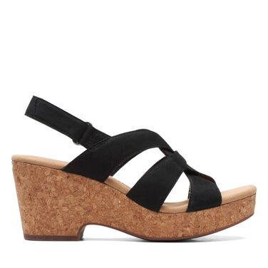 Босоніжки жіночі Clarks Giselle Beach з натуральної замші на танкетці, чорні (40 EU)