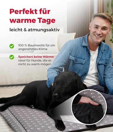 Літня подушка для собак HS-Hundebett® з бавовни з наповнювачем та антиковзким покриттям XS – М'яка подушка для собак на літо – Пральна та довговічна – Легка літня подушка для собак – Виготовлено в Німеччині (Акор, 75x115 см)