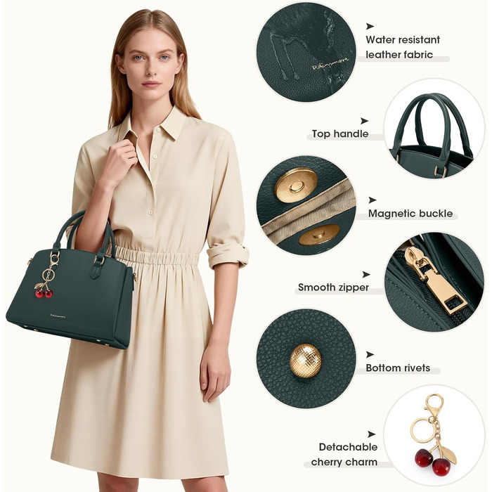 Сумка жіноча RAINSMORE середнього розміру з екошкіри, темно-зелена. Для планшета 11