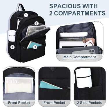 Рюкзак RAVUO для чоловіків та жінок, 15.6 дюймів, водонепроникний, для підлітків, шкільний, туристичний, чорний