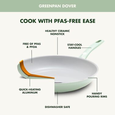 Набір кухонного посуду GreenPan Dover Healthy Ceramic, 12 предметів, антипригарне покриття, без PFAS, для миття в посудомийній машині, зручні ручки, кремово-білий