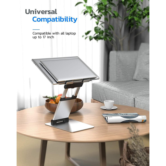 NULAXY Adjustable Laptop Stand - Ergonomic, Portable, Foldable - Supports up to 10kg, Compatible with 10-17 inch Laptops - Space Grey