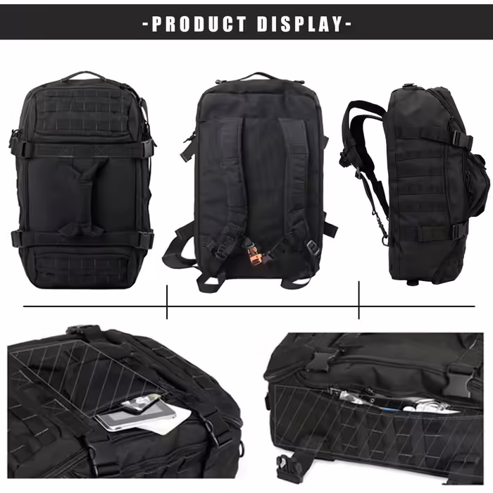 Miramrax Men's Travel Bag - Large Tactical Bag, Weekend Bag, Gym Bag for Overnight Stays, Travel, Military Training, Deployment, Sports, Duffel Bag (45L, Black)