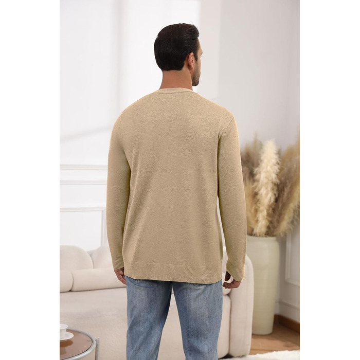 Чоловічий в'язаний кардиган вінтажного стилю з ґудзиками, з довгим рукавом, V-подібний виріз, легкий та теплий на осінь/зиму, бежевий, розмір M