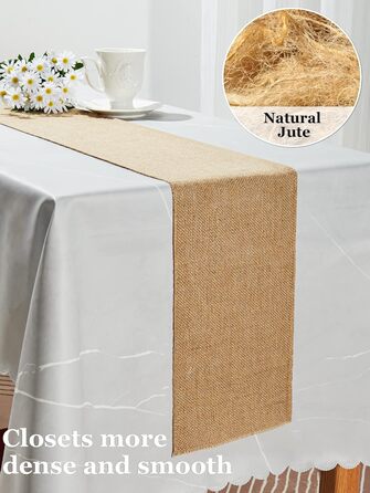 HEETA Jute Table Runner Table Band Natural, Jute Band Table Runner Fabric by the Meter 20cm Wide, Cuttable for Various Desk Sizes, Table Decoration for Garden Party, Wedding, 20m Roll