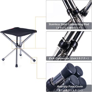 TRIWONDER Складний туристичний стільчик для кемпінгу, риболовлі та відпочинку на природі (Чорний, S)