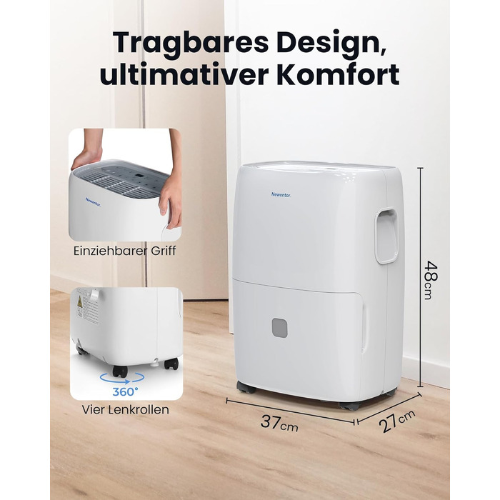 Електричний осушувач повітря Newentor 25L - для підвалу, дому, 215 м³/80 м², з таймером, фільтром, 10 років гарантії