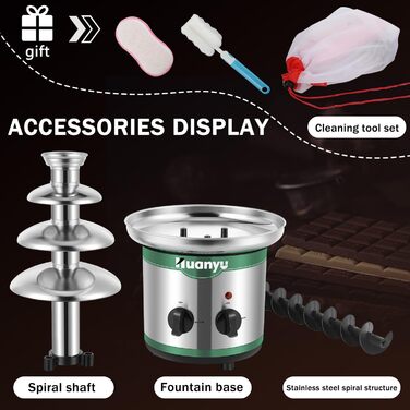 Електричний шоколадний фонтан Huanyu 4-рівневий, великий набір для фондю з шоколадом, для вечірок, весіль та днів народжень