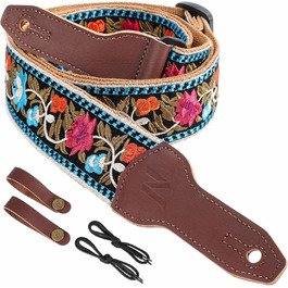 Гітарний ремінь Nefelibata Banjo-Gurt, 5,1 см, повна шкіра з телячої шкіри, вишивка квітів