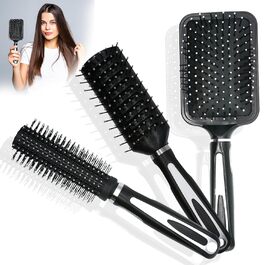 Набір гребінців для волосся 3 шт. з круглими щітками (радіальні) та щіткою з отворами для провітрювання, для розчісування мокрого та сухого волосся, для жінок, чоловіків, дітей