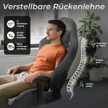 Ігровий крісло Dowinx з мікрофібри: дихаючий, ергономічний, з підніжкою (світло-сірий)