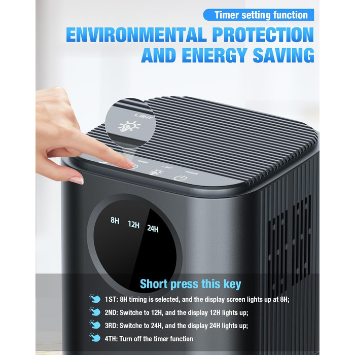 Електричний осушувач повітря Homtronics 1700 мл, портативний, тихий, з автовимкненням, 7 кольорів, для ванної, спальні, шафи, офісу, срібний