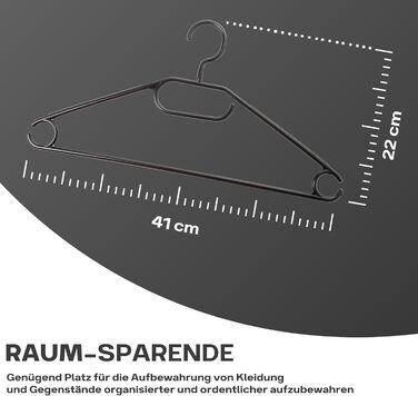 Чорні вішалки для одягу 20 шт. з обертовими гачками, економія місця, пластик, довжина 41 см, Made in EU, екологічні (100% перероблений матеріал), модель Minnie