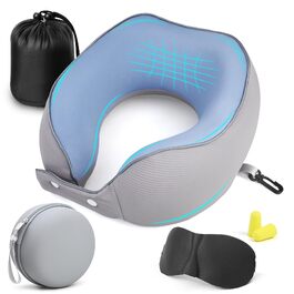 Подушка для подорожей під шию з ефектом пам'яті (Memory Foam) для літака та автомобіля, ергономічна подушка-рожок для дорослих