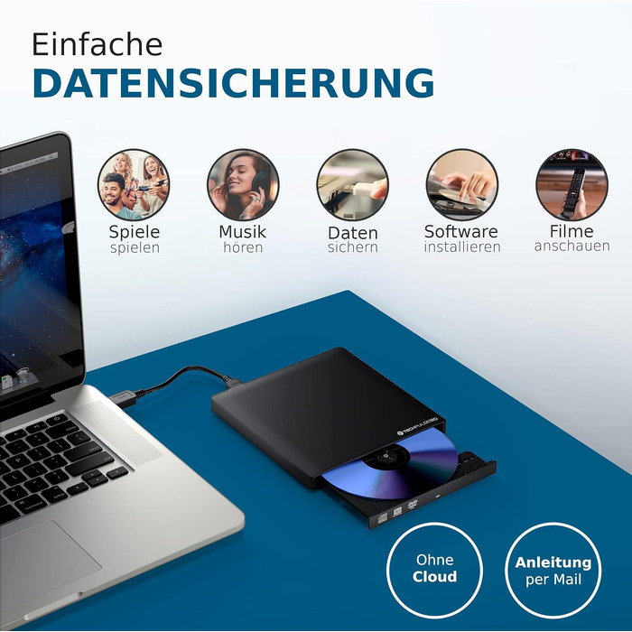 Зовнішній USB 3.0 DVD/CD привід techPulse120, портативний Slim DVD-RW/CD-RW накопичувач для ноутбука, ПК та Ultrabook, сірий (алюміній)
