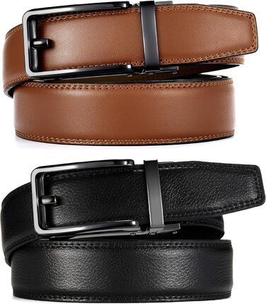 Чоловічий шкіряний ремінь CHAOREN 2 шт. чорного та коричневого кольорів – автоматичний ремінь з подарунковою коробкою. Стильний дизайн для будь-якого випадку та вбрання. Розмір 90-100 см (загальна довжина 115 см) та 100-110 см (загальна довжина 125 см)